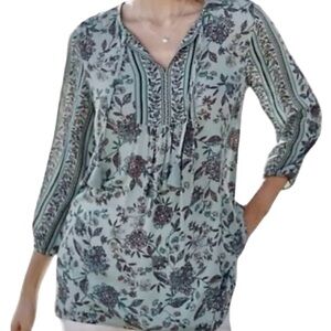 J. Jill Gauzy Floral Boho Peasant Ashbury Tunic Top Blouse XL Canal Blue Airy